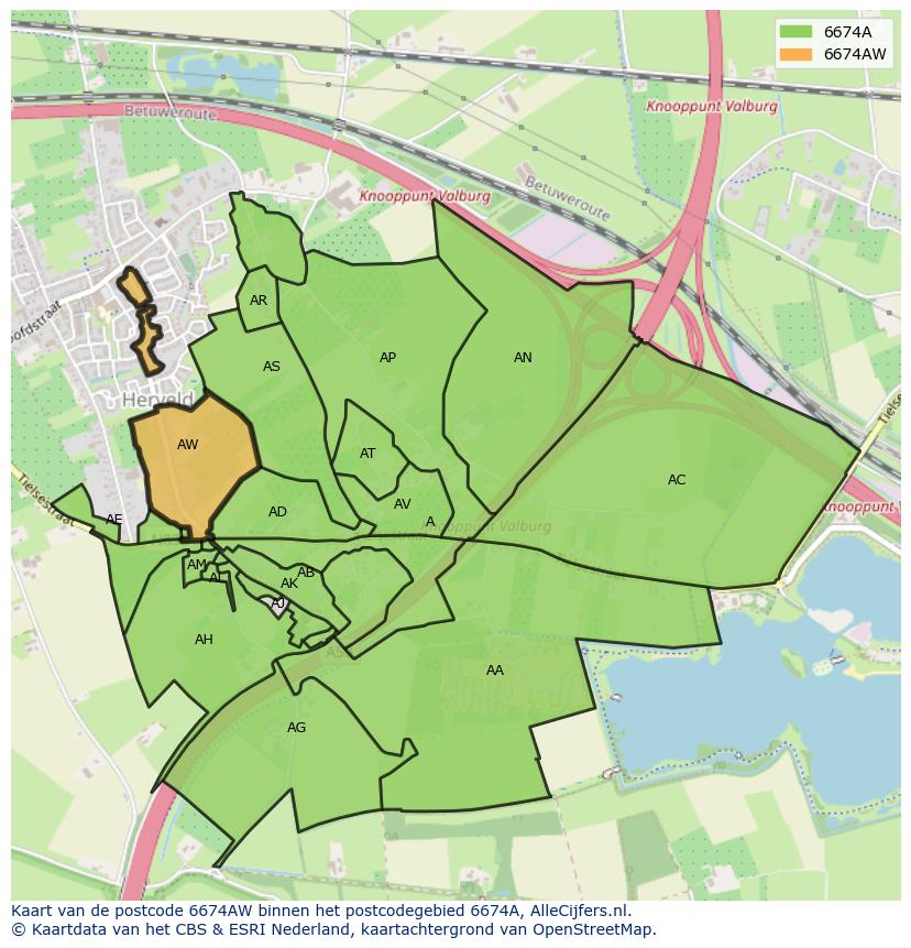 Afbeelding van het postcodegebied 6674 AW op de kaart.