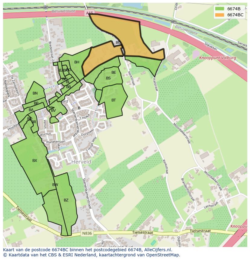 Afbeelding van het postcodegebied 6674 BC op de kaart.