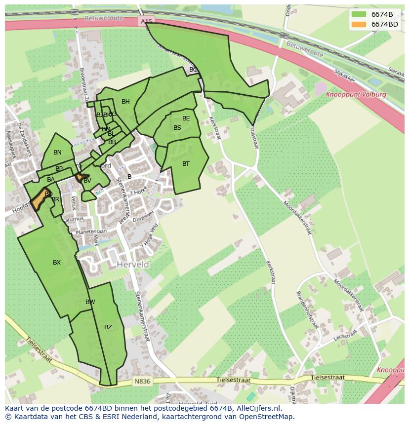 Afbeelding van het postcodegebied 6674 BD op de kaart.