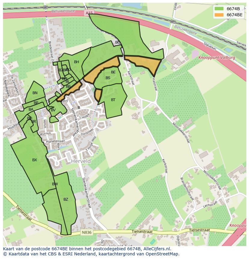 Afbeelding van het postcodegebied 6674 BE op de kaart.