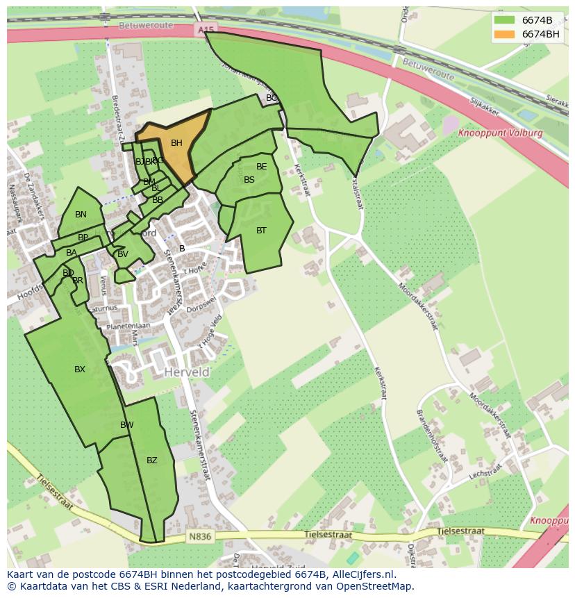 Afbeelding van het postcodegebied 6674 BH op de kaart.