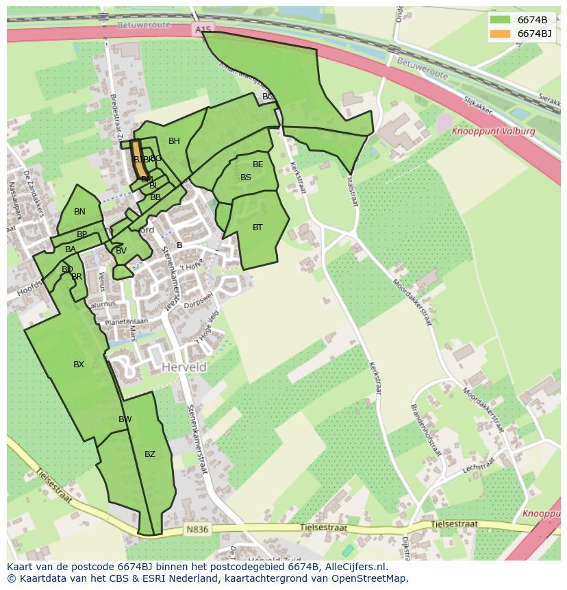 Afbeelding van het postcodegebied 6674 BJ op de kaart.