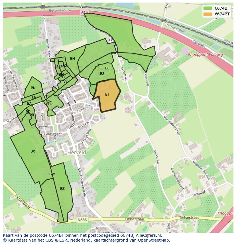 Afbeelding van het postcodegebied 6674 BT op de kaart.