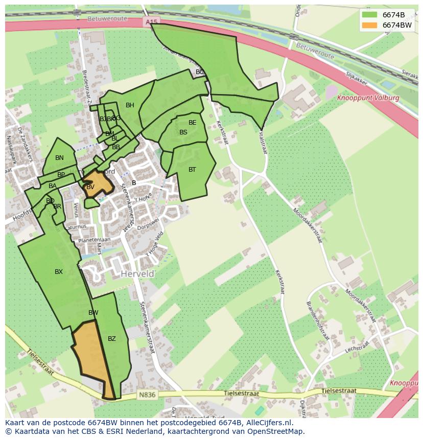 Afbeelding van het postcodegebied 6674 BW op de kaart.