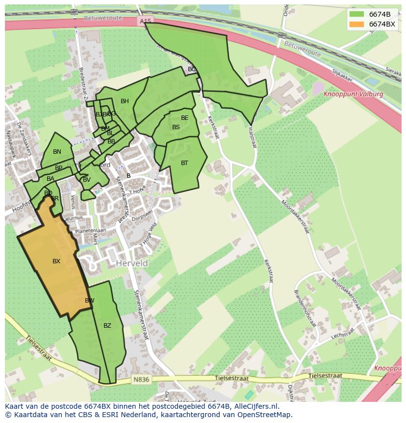 Afbeelding van het postcodegebied 6674 BX op de kaart.