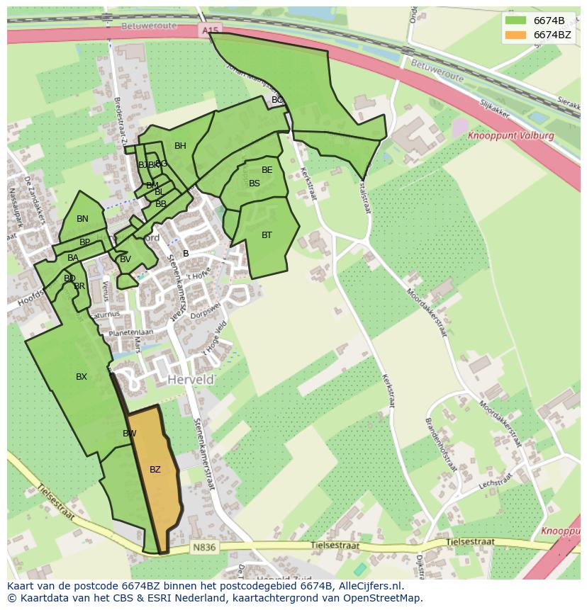 Afbeelding van het postcodegebied 6674 BZ op de kaart.