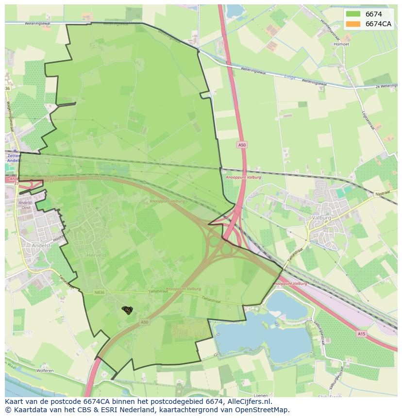 Afbeelding van het postcodegebied 6674 CA op de kaart.