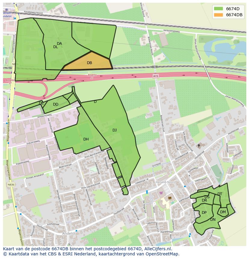 Afbeelding van het postcodegebied 6674 DB op de kaart.