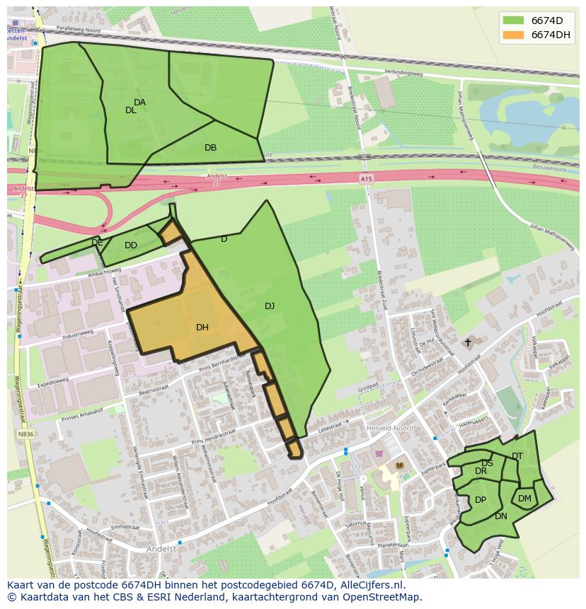 Afbeelding van het postcodegebied 6674 DH op de kaart.