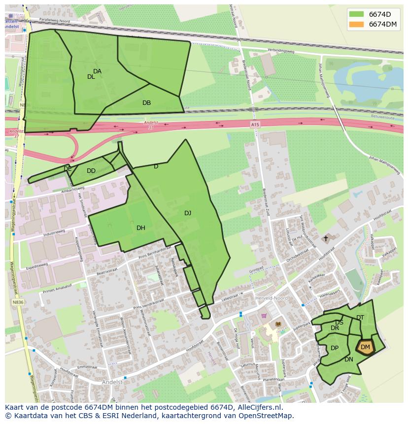 Afbeelding van het postcodegebied 6674 DM op de kaart.