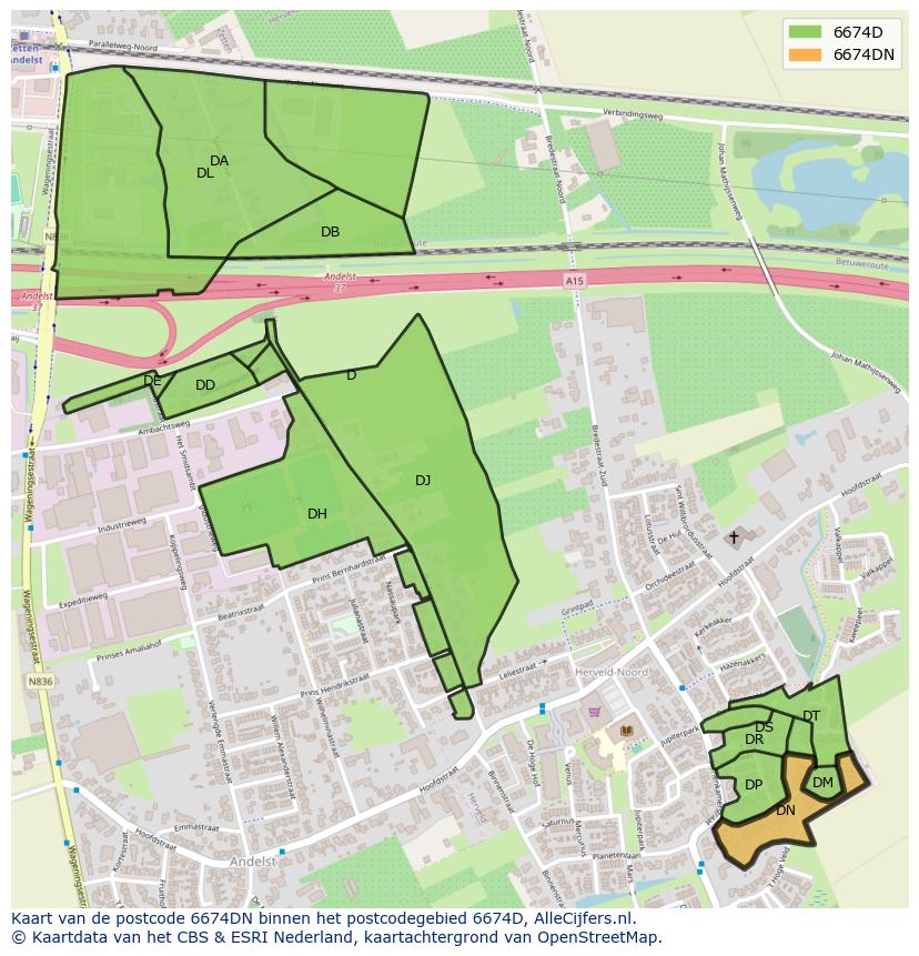 Afbeelding van het postcodegebied 6674 DN op de kaart.