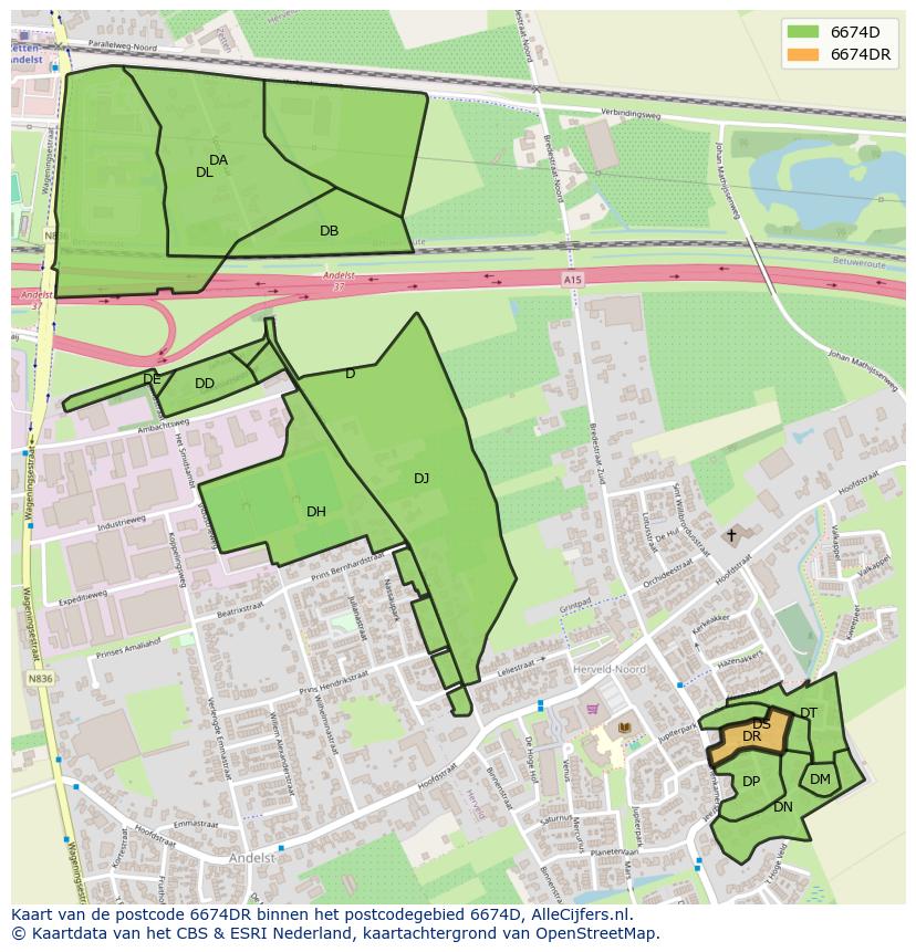 Afbeelding van het postcodegebied 6674 DR op de kaart.