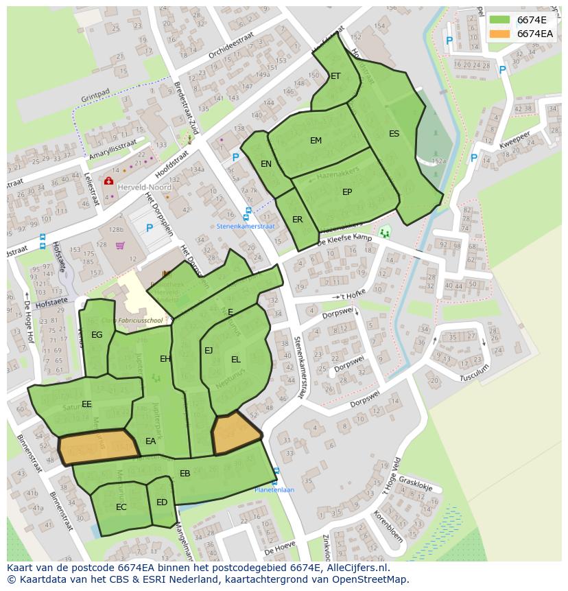 Afbeelding van het postcodegebied 6674 EA op de kaart.