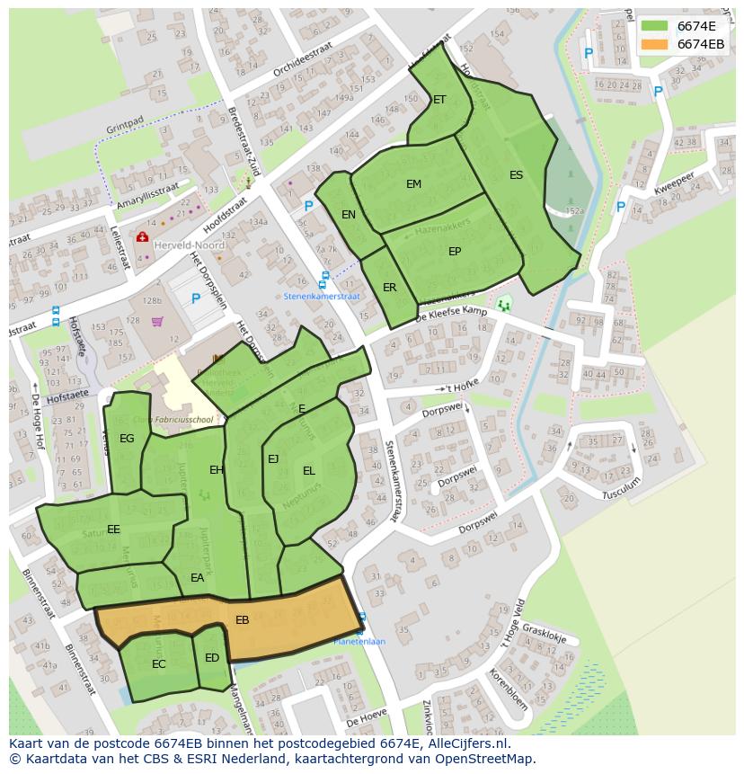 Afbeelding van het postcodegebied 6674 EB op de kaart.