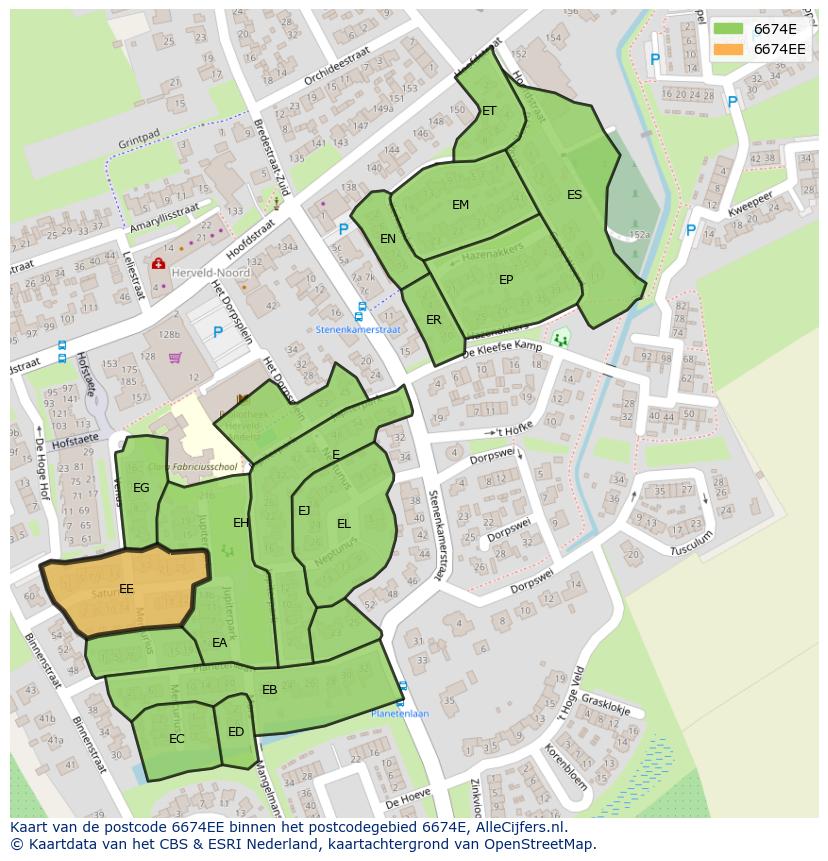 Afbeelding van het postcodegebied 6674 EE op de kaart.