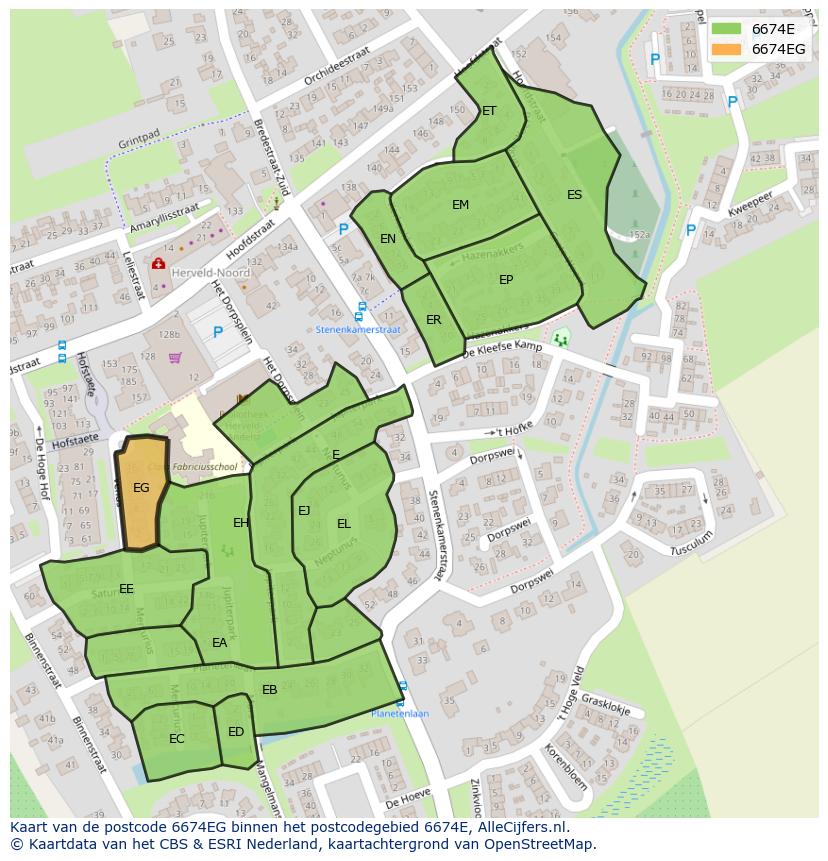 Afbeelding van het postcodegebied 6674 EG op de kaart.