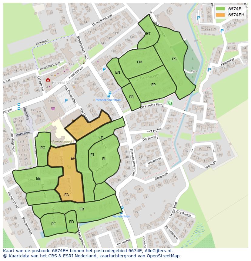 Afbeelding van het postcodegebied 6674 EH op de kaart.
