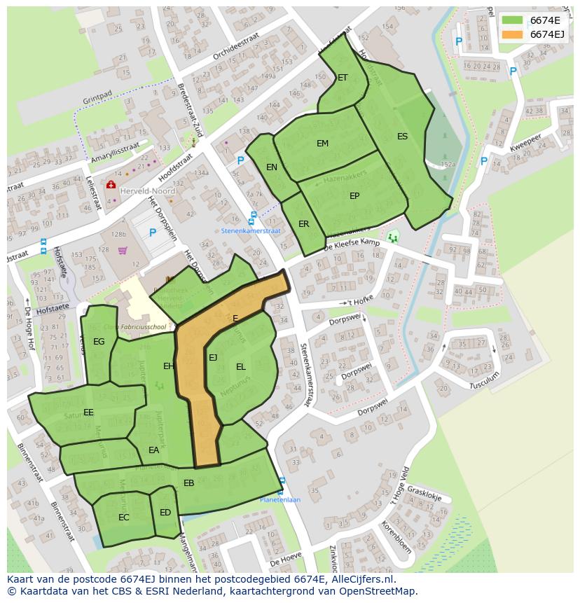 Afbeelding van het postcodegebied 6674 EJ op de kaart.
