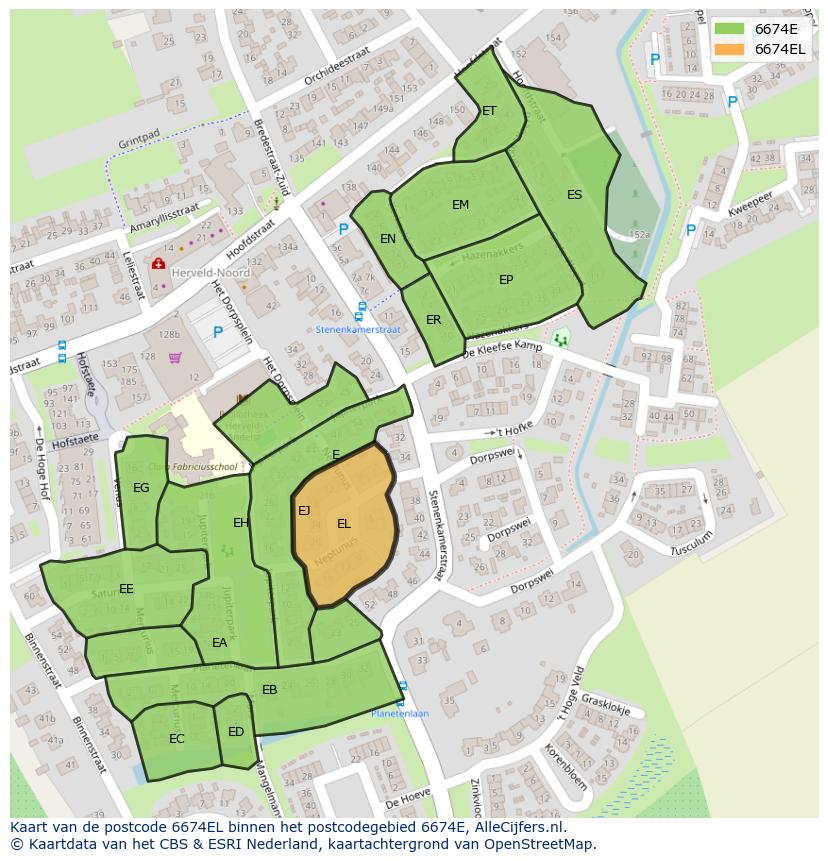 Afbeelding van het postcodegebied 6674 EL op de kaart.