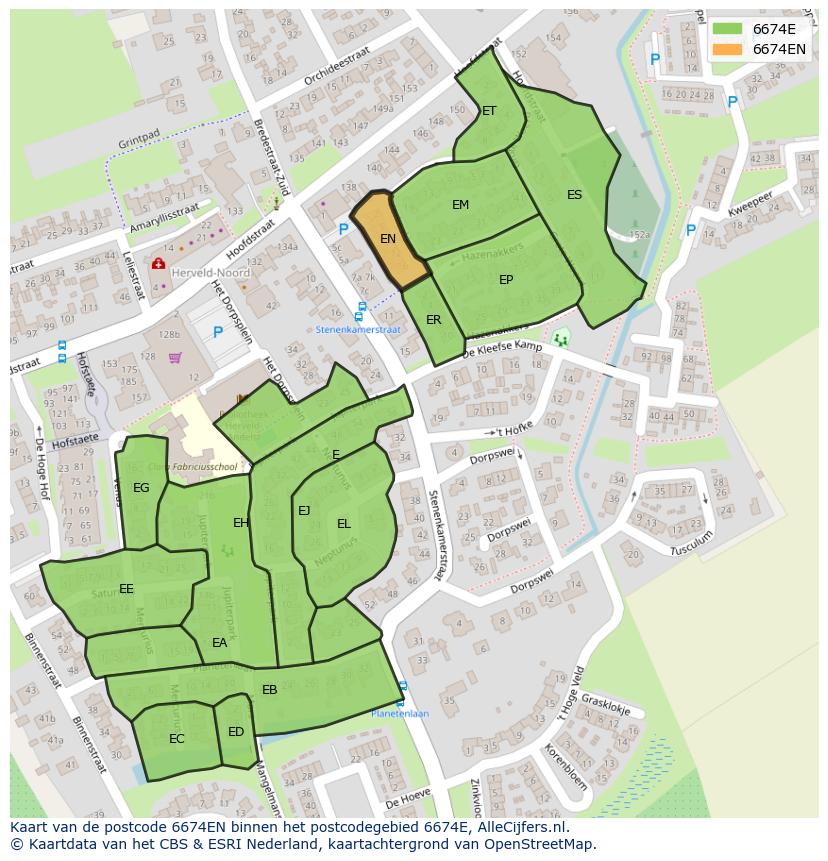 Afbeelding van het postcodegebied 6674 EN op de kaart.