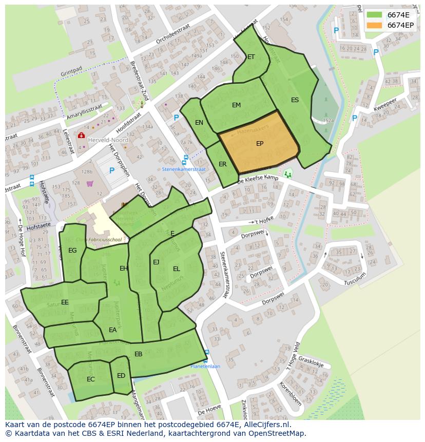 Afbeelding van het postcodegebied 6674 EP op de kaart.