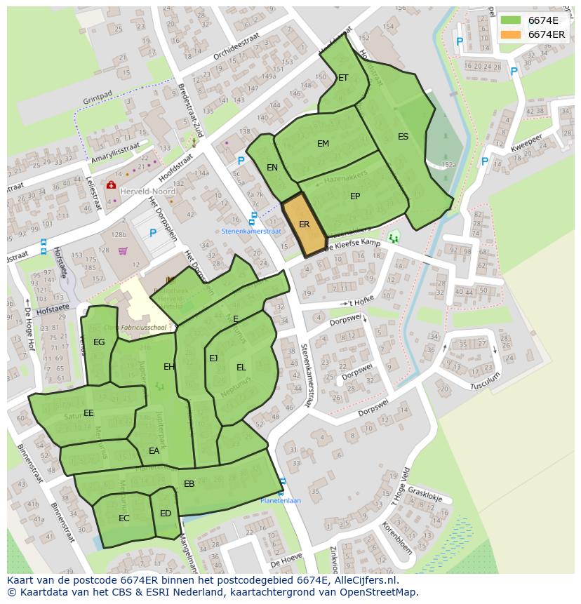 Afbeelding van het postcodegebied 6674 ER op de kaart.