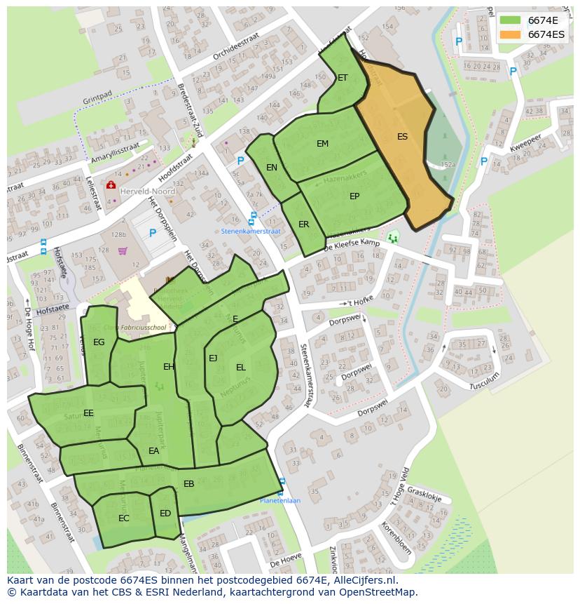 Afbeelding van het postcodegebied 6674 ES op de kaart.