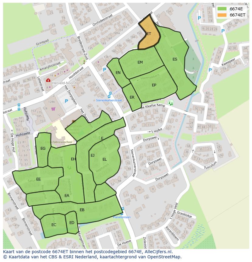 Afbeelding van het postcodegebied 6674 ET op de kaart.