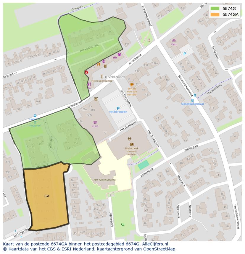 Afbeelding van het postcodegebied 6674 GA op de kaart.