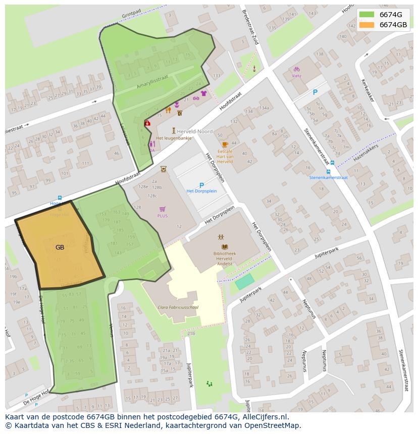 Afbeelding van het postcodegebied 6674 GB op de kaart.