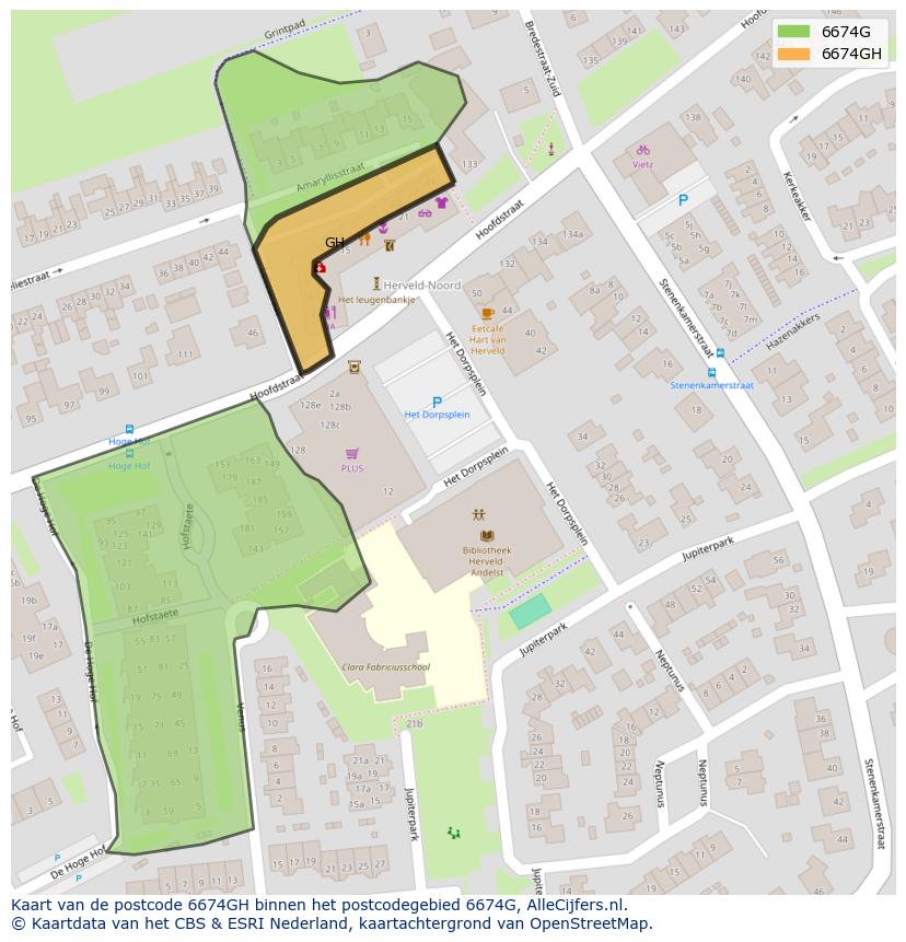 Afbeelding van het postcodegebied 6674 GH op de kaart.