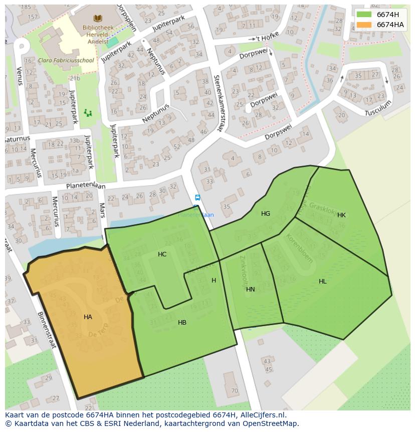 Afbeelding van het postcodegebied 6674 HA op de kaart.