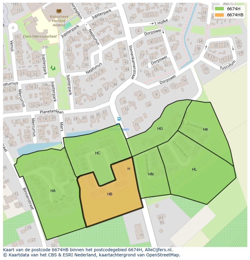 Afbeelding van het postcodegebied 6674 HB op de kaart.