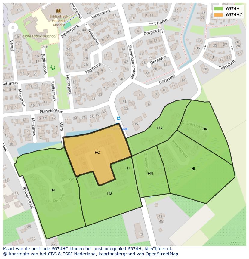 Afbeelding van het postcodegebied 6674 HC op de kaart.