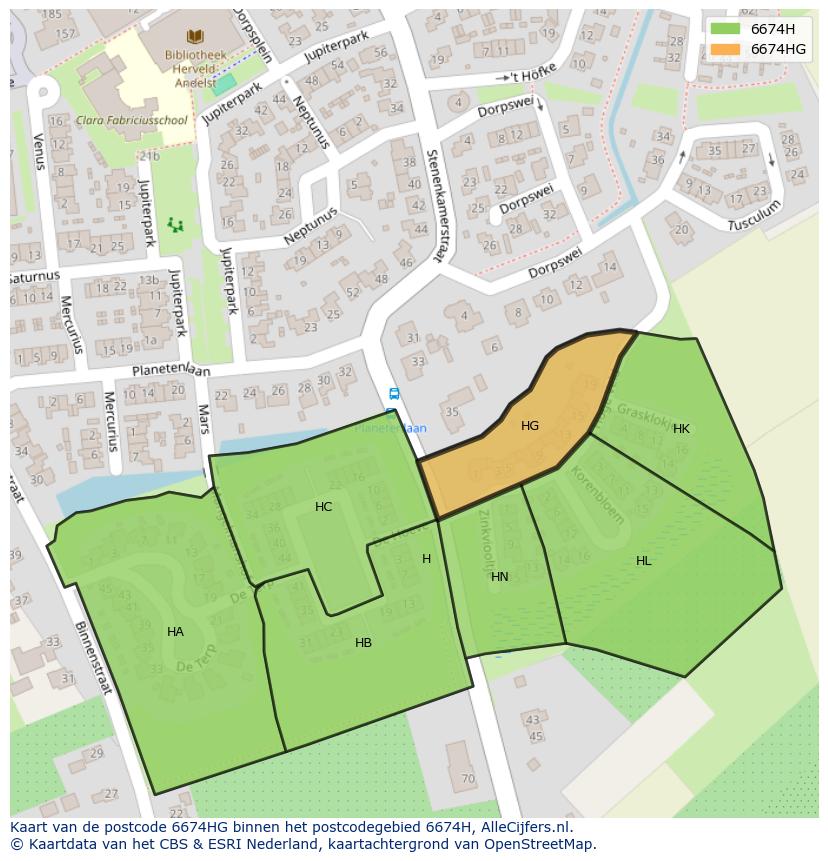 Afbeelding van het postcodegebied 6674 HG op de kaart.