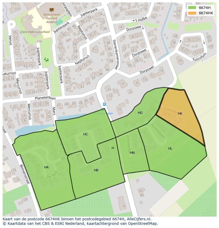 Afbeelding van het postcodegebied 6674 HK op de kaart.