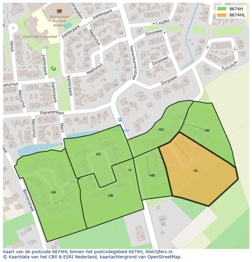 Afbeelding van het postcodegebied 6674 HL op de kaart.