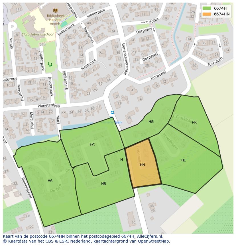 Afbeelding van het postcodegebied 6674 HN op de kaart.