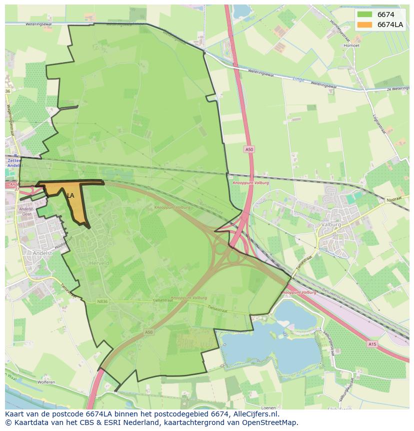 Afbeelding van het postcodegebied 6674 LA op de kaart.