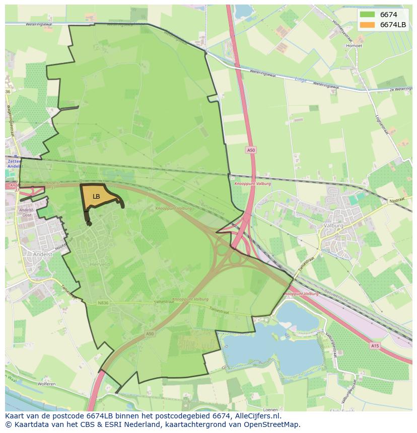 Afbeelding van het postcodegebied 6674 LB op de kaart.