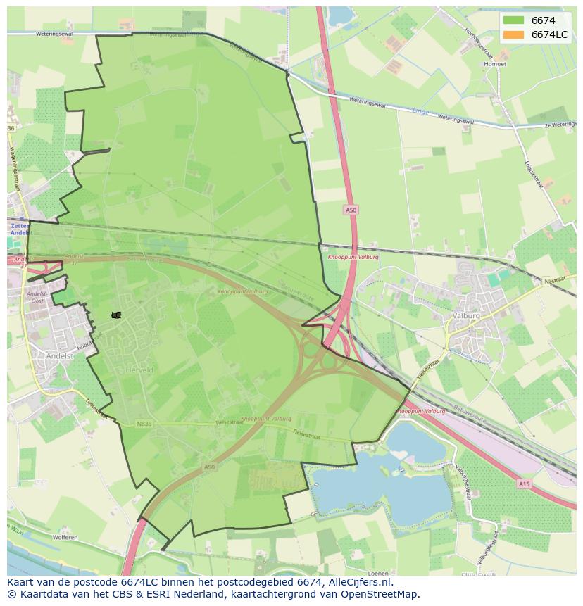 Afbeelding van het postcodegebied 6674 LC op de kaart.