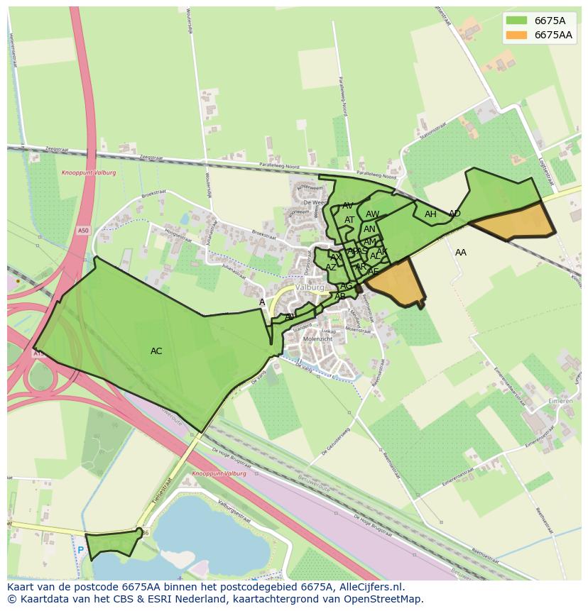 Afbeelding van het postcodegebied 6675 AA op de kaart.