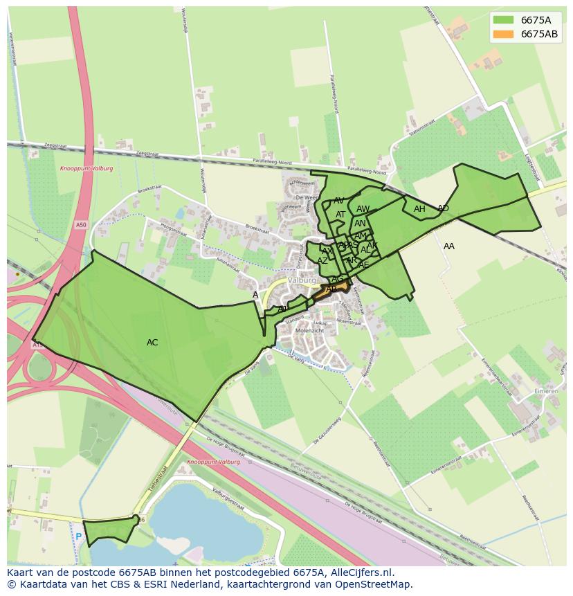 Afbeelding van het postcodegebied 6675 AB op de kaart.