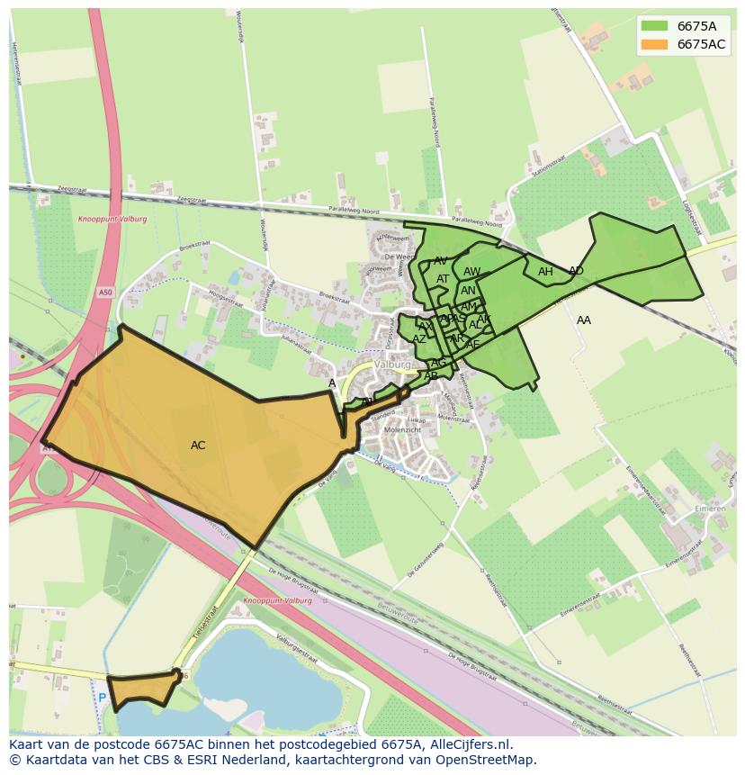 Afbeelding van het postcodegebied 6675 AC op de kaart.