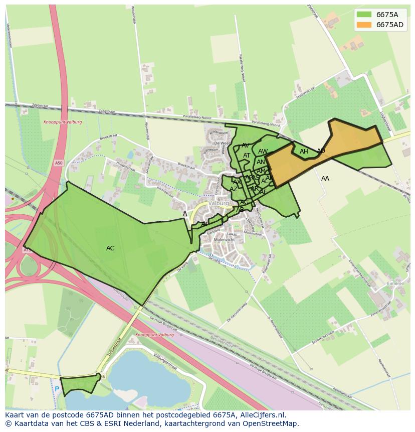 Afbeelding van het postcodegebied 6675 AD op de kaart.