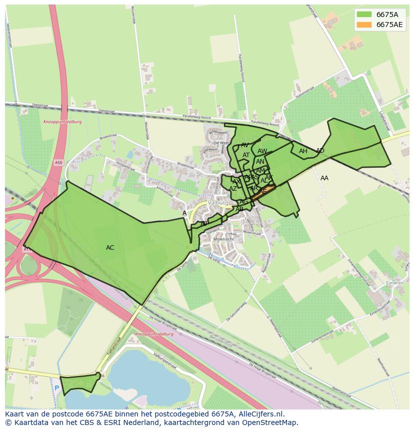 Afbeelding van het postcodegebied 6675 AE op de kaart.