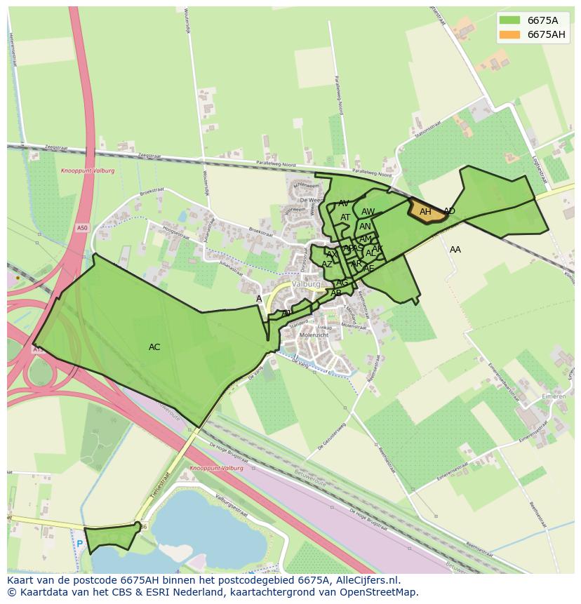 Afbeelding van het postcodegebied 6675 AH op de kaart.