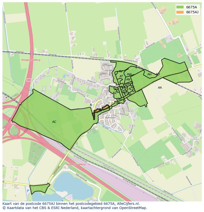 Afbeelding van het postcodegebied 6675 AJ op de kaart.