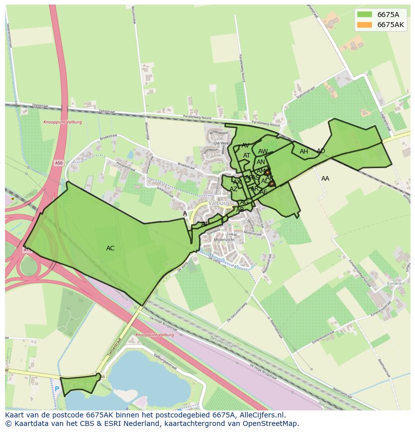 Afbeelding van het postcodegebied 6675 AK op de kaart.