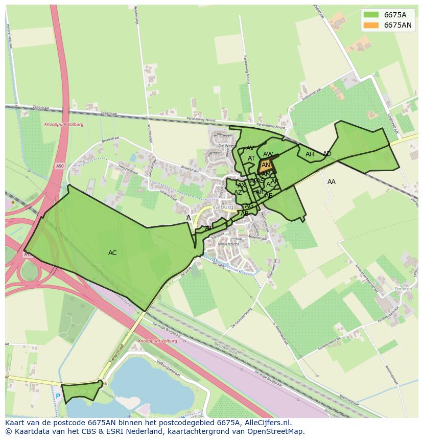 Afbeelding van het postcodegebied 6675 AN op de kaart.